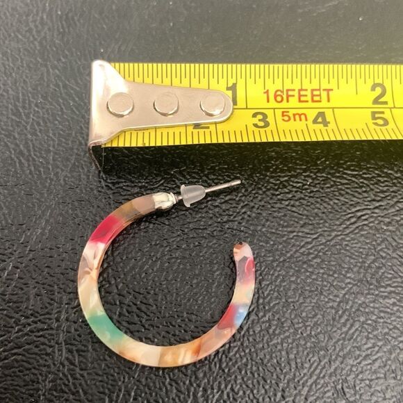 Unique Hand Marbleized Colorful Rainbow Acetate Hoop Sustainably Made Earrings - Picture 8 of 10